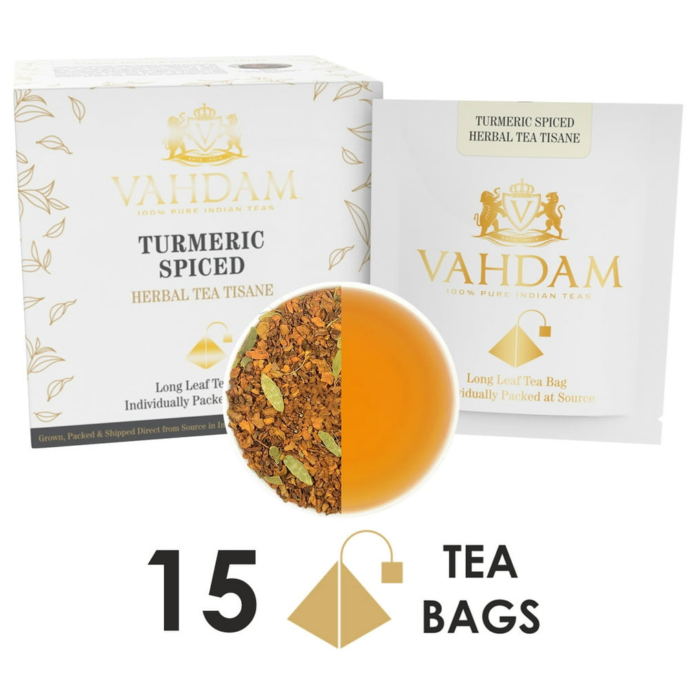 VAHDAM, Turmeric Spiced Herbal Tea Tisane, Tea Bags, 100 Natural, 15
