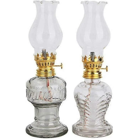 Vintage Oil Lamps For Indoor Use(set Of 2),8 Inch Height Kerosene Lamp With Hurricane Glass