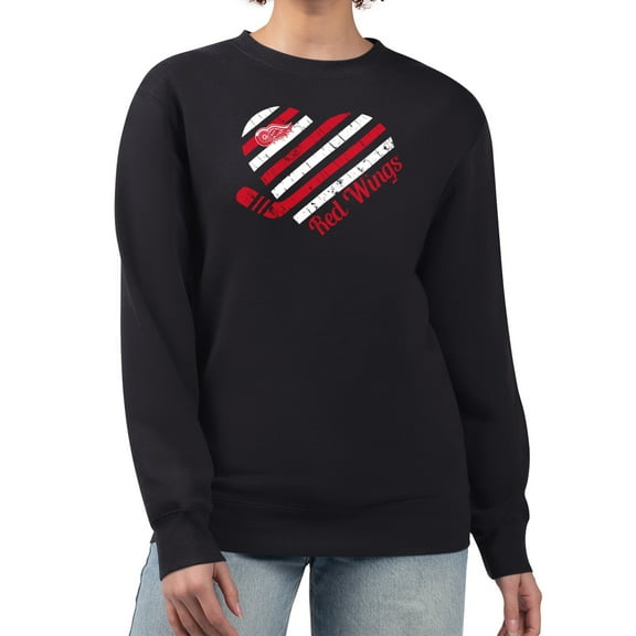 Women's G-III 4Her by Carl Banks  Black Detroit Red Wings Heart Graphic Pullover Sweatshirt