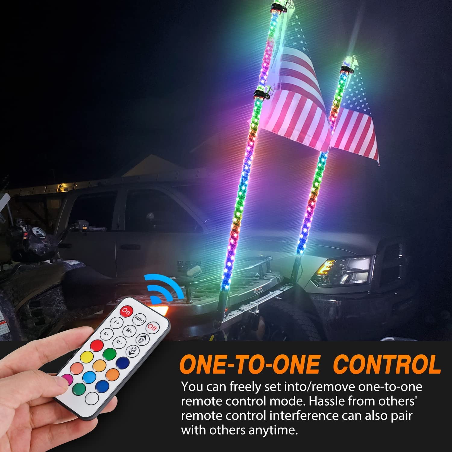 Nilight TL-52 4FT RGB Spiral LED Whip Light ATV Accessories 2 Piece
