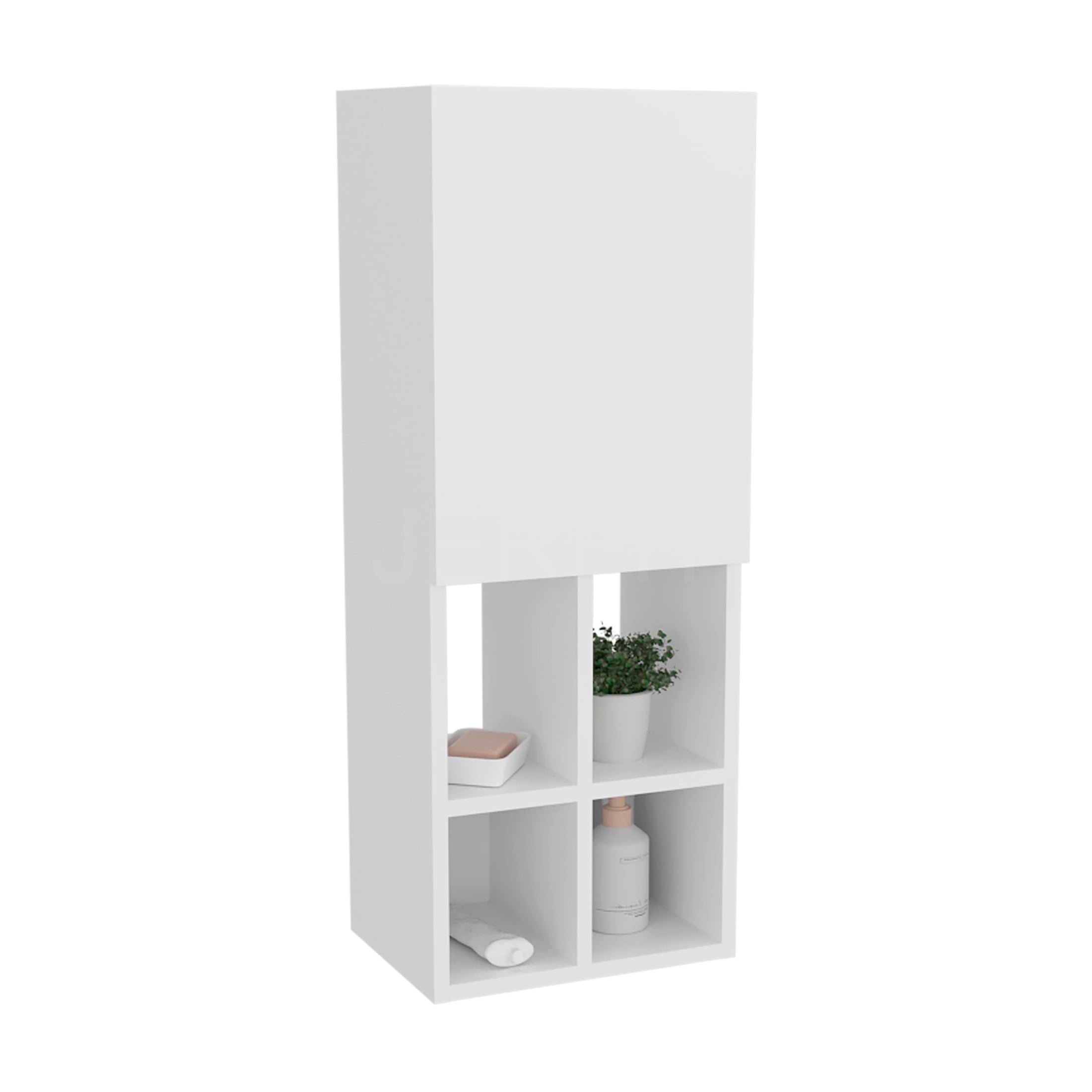 JERFIT 36" White Modern Bathroom Storage Cabinet with Door & 4 Shelves, Wall Mounted Organizer for Bath, Powder Room or Kitchen