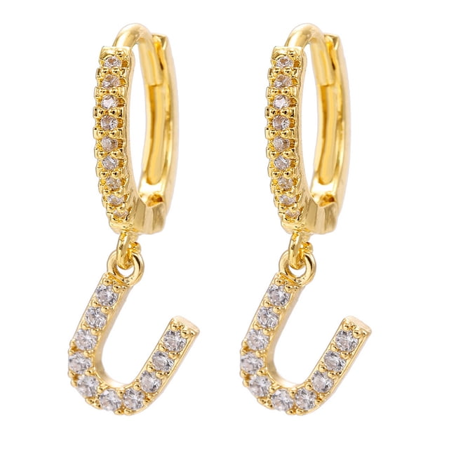 LSLJS Dainty Gold Plated Initial Hoop Earrings Letter Alphabet Dangle Earrings Fashion Sparkly Rhinestone Letter Initial Pendant Drop Earrings for Women Valent