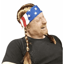 Willie Braided Wig with USA Bandana - Country Cowboy Costume One Size Fits All