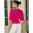 thumbnail image 4 of Chiclily Womens 3/4 Sleeve Wrap Blouse Rose Red 2XL V Neck Dressy Casual Top Ruched T-Shirts, 4 of 6