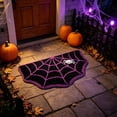 thumbnail image 5 of Linnome Halloween Web Floor Mat, Dirt Absorbent Crystal Velvet Bathroom Rug, Non-Slip Indoor Entrance Decoration Door Mat for Home Kitchen Bedroom-Purple and Orange Spooky Spiderweb Decor, 5 of 6