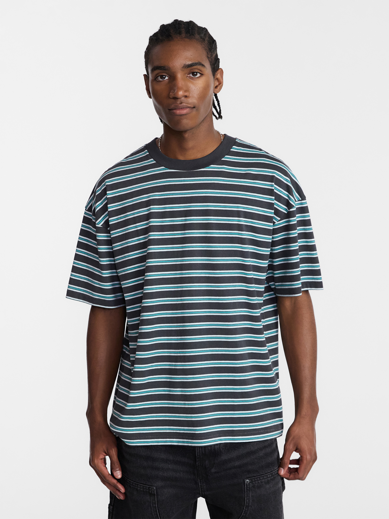 No Boundaries Stripe Pattern Tee with Short Sleeves, Men's XS-4XLT