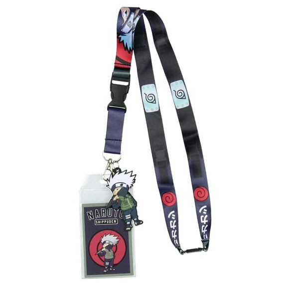 Naruto Shippuden Anime Kakashi Character ID Badge Holder Lanyard w/ Kakashi Rubber Pendant And Collectible Sticker