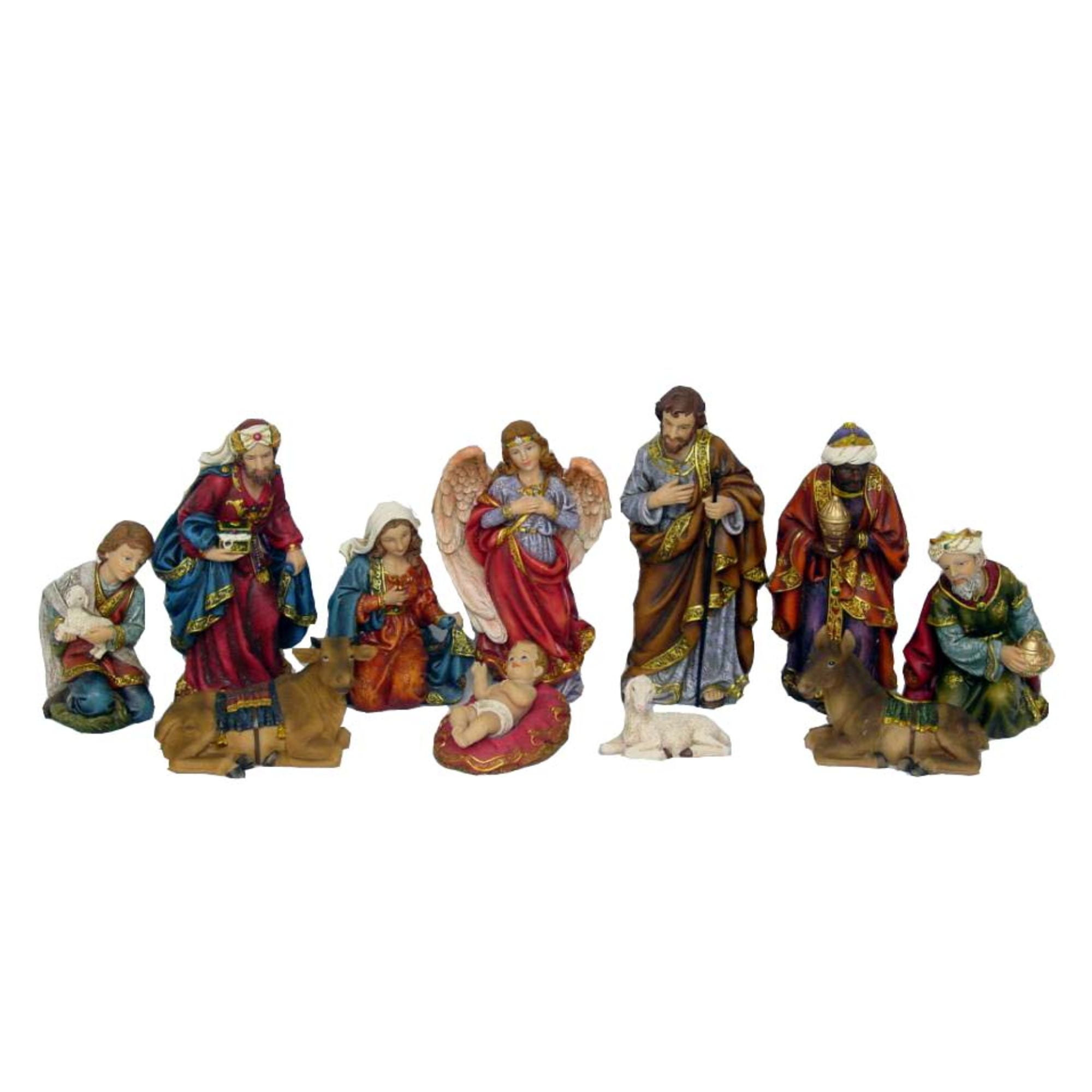 Charming Sculpted Figures with Creche for Arranging 11.5 Inches TenWaterloo Set of 12 Christmas Nativity Figurines with Creche