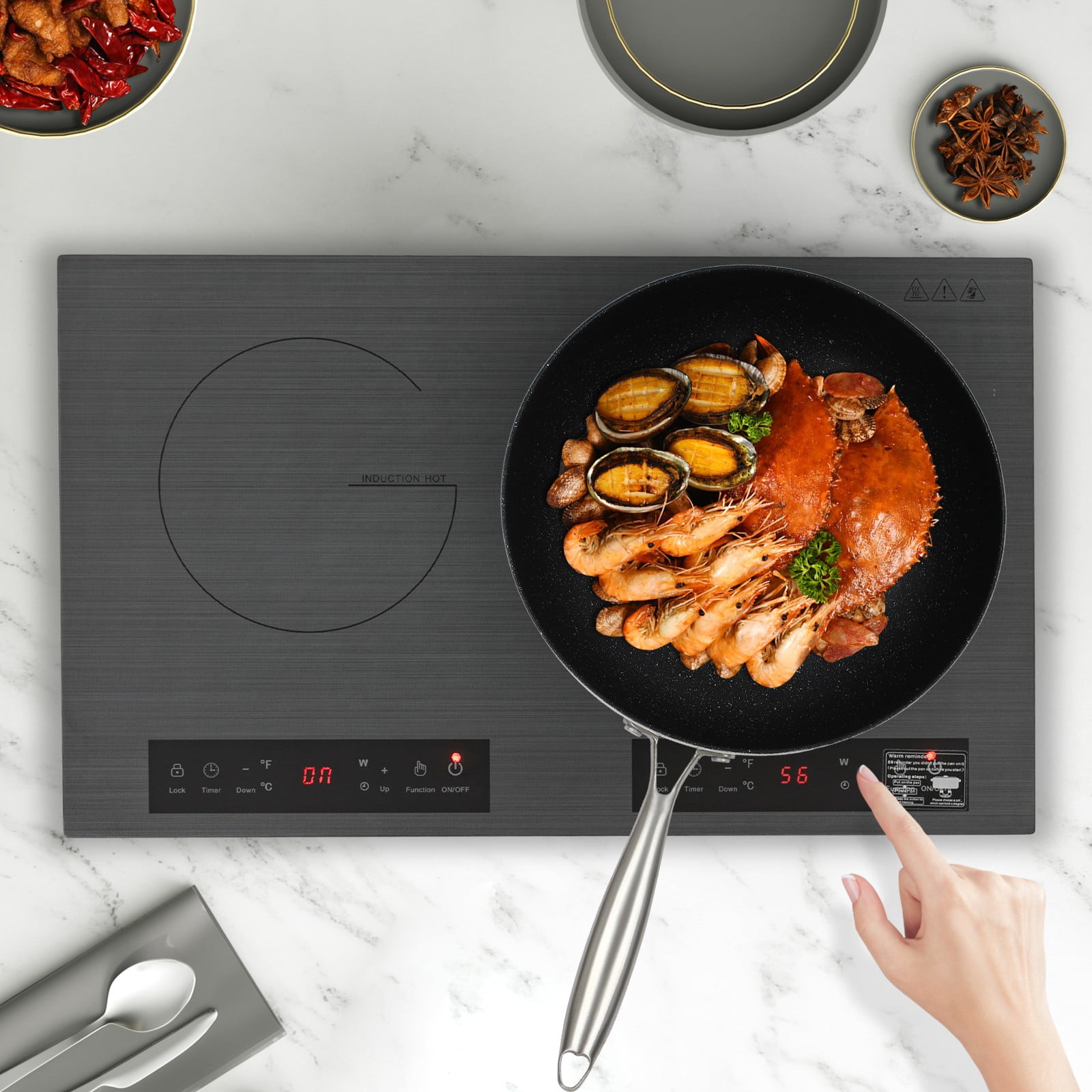60*36*8cm Tabletop Black&Grey Electric Hot Plate Portable Induction Cooktop Countertop with Long Power Cord