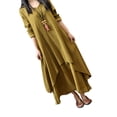thumbnail image 2 of Vestido largo de algodón y lino informal de dos piezas falsas de corte holgado para mujer y niña Vogacara FS9904-18, 2 of 7