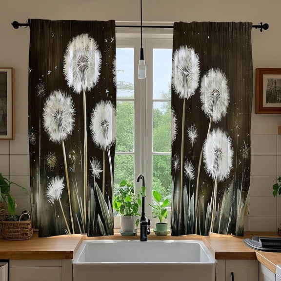 Vintage Flower Kitchen Curtains Dandelion Farmhouse Brown Wooden Small Short Window Curtains Rustic Country Floral Bathroom Curtain Bedroom 2 Panels Window Treatment Tiers 26x36 Inch