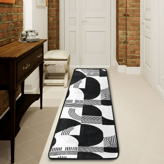 Ryvnso Black Geometric Hallway Runner Rugs Floor Carpet Non Slip Entryway Mat 2' x 6'