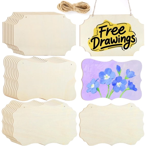 24 Pcs Wood Sign Blank, Unfinished Hanging Wooden Slices Banners with Ropes, Hanging Craft Door Signs, Rectangle Blank Wood Signs for DIY Crafts, Painting, Wall Art Home Decorations, 3 Style