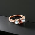thumbnail image 3 of Gem Stone King 2.12 Ct Oval Checkerboard Red Garnet Sky Blue Aquamarine 18K Rose Gold Plated Silver Moissanite Ring (Size 9), 3 of 4