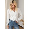 thumbnail image 5 of Women's White Lace Crochet Trim Deep V Neck Textured Blouse, 5 of 5