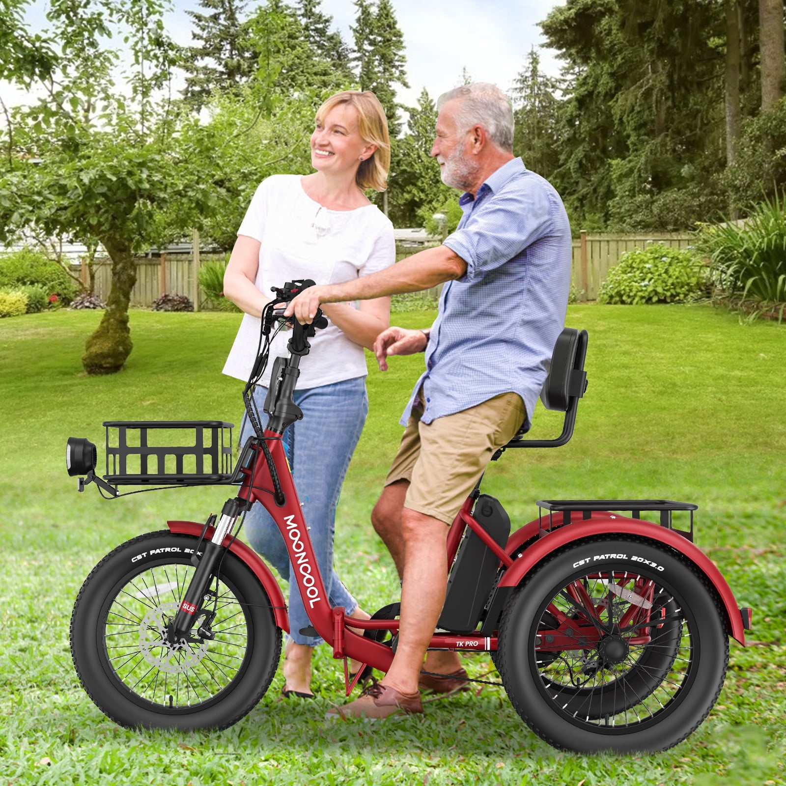 Lilypelle Electric Tricycle for Adults,Peak 1500W 48V Folding E-Mountain bike , 20" 6 Speed 3 Wheels Unisex Electric Bicycle with Front & Rear Basket, Removable 20AH Battery, LED light