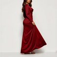 thumbnail image 4 of BRGZLK Women Cowl Neck Maxi Dress Gown Fall Satin Long Sleeve Pleated Fitted Waist Elegant Slit Bridesmaid Dresses Wedding Guest Dress Formal Evening Party Gown 1#Wine S, 4 of 7