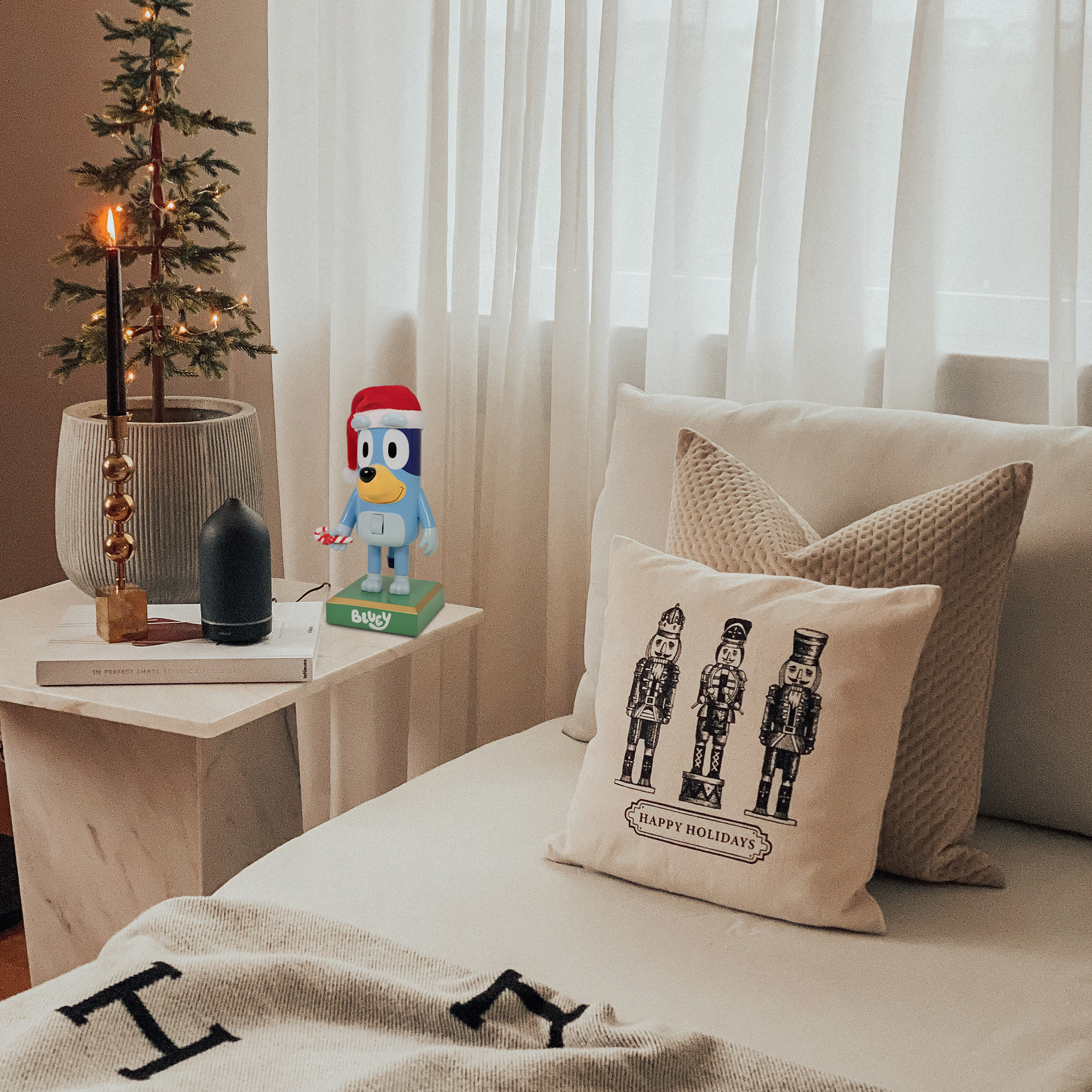 Bluey 8.5 Inch Nutcracker with Santa Hat and Candy Cane