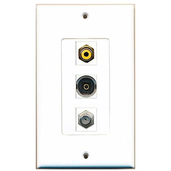 RiteAV - 1 Port RCA Yellow and 1 Port Coax Cable TV- F-Type and 1 Port Toslink Decorative Wall Plate Decorative