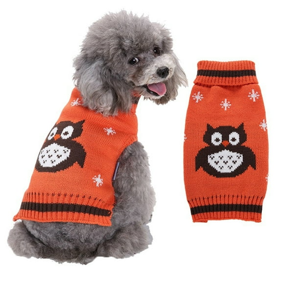 Dog Owl Sweater, Winter Warm, Fleece Coat, Soft and Comfortable Pullover, Christmas Chihuahua Dog Clothing, XS, Orange