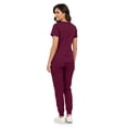 thumbnail image 2 of MediChic Women’s Premium Scrub Set – V-Neck Notch Scrub Top & 6-Pocket Jogger Scrub Pants, 4-Way Stretch, Medical Uniform Wine XS, 2 of 5