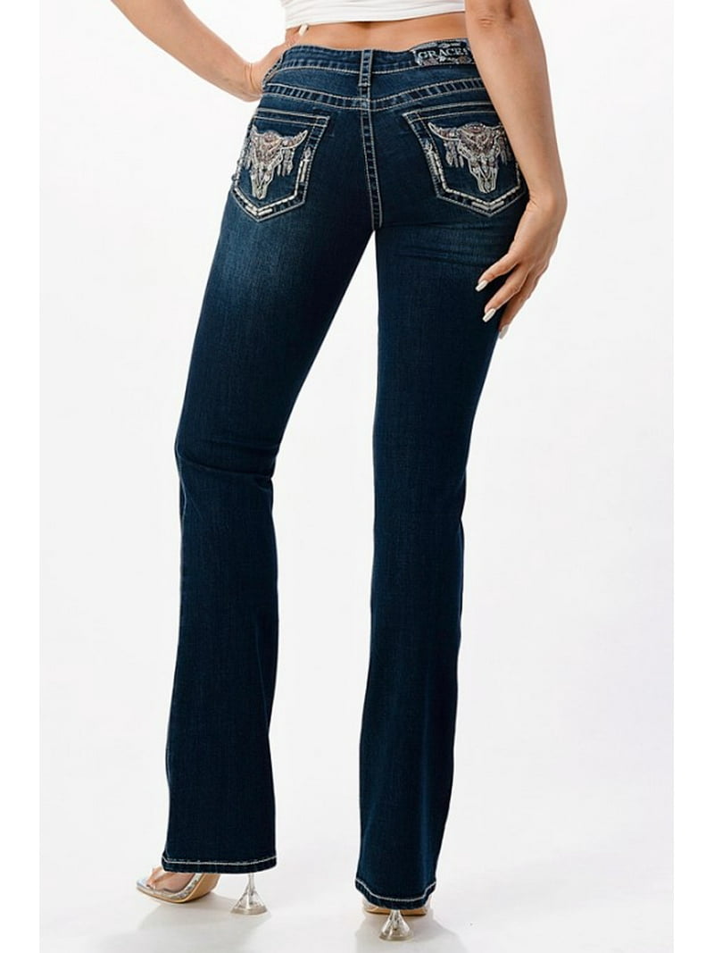 Pantalon Bootcut Délavé Kaporal Bombay - Taille Basse W24 - Vintage Avec Strass - Taille 34