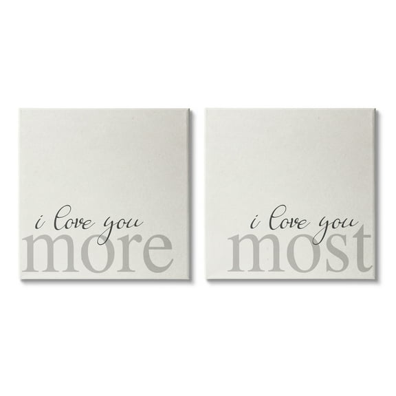 Stupell Industries I Love You More Most Romantic Sentiment Typography Graphic Art Gallery Wrapped Canvas Print Wall Art, Set of 2, Design by Daphne Polselli