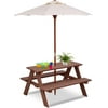 Picnic Table, Wooden Table & Bench Set with Umbrella, Children Patio Backyard Set for Outdoors, for Kids Age 3+