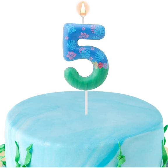 Bougies d'Anniversaire Dessin Animé, Bougies Chiffres Roses et Bleues Feuille Fleur Décoration de Gâteau Fournitures de Fête d'Anniversaire Bougie Mignonne Dessin Animé pour Fête d'Anniversaire (Numéro 5)
