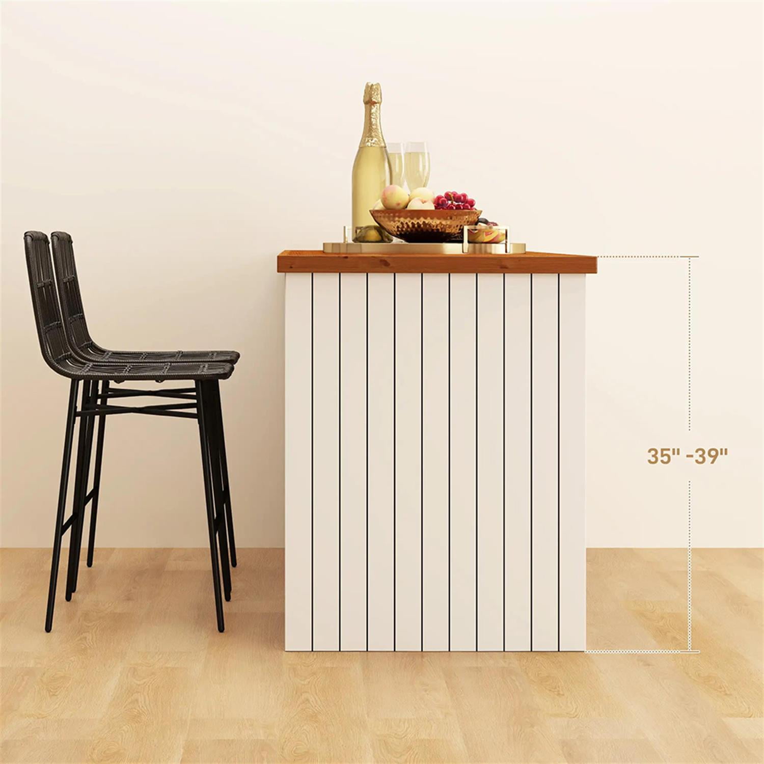 Demi Bonn Modern Rattan Counter Bar Stool Set of 2, 26" Counter Height Bar Stool with Back and Steel Legs for Kitchen, Dinning Room, Black