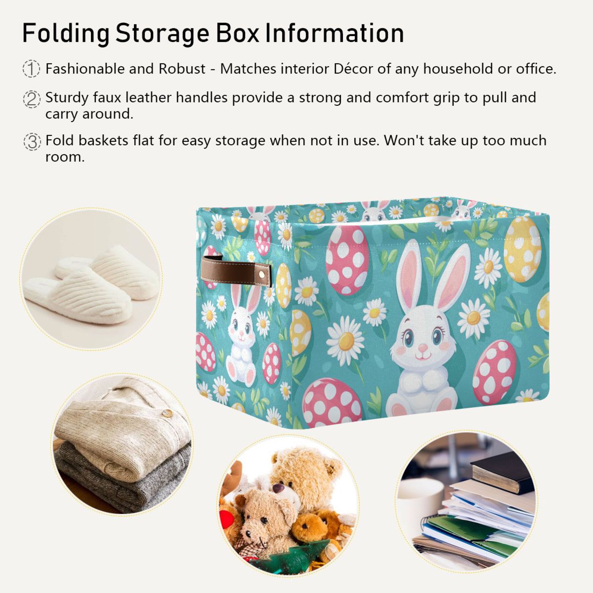 Yayeee 2 Pack Canvas Storage Basket with Handles for Shelves Fabric Bins Closet Organizer, Cartoon Easter Bunny