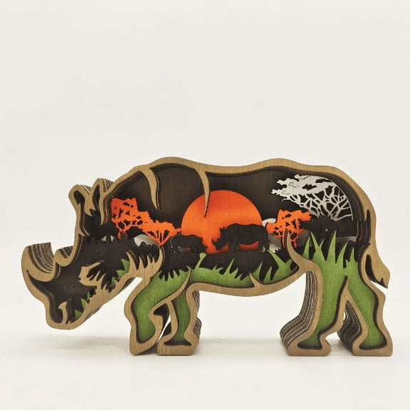 Rhino Wooden Carved Decoration