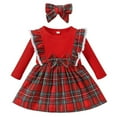 thumbnail image 3 of 3M-3T Kids Baby Girl Long Sleeve Red Plaid One-piece Dress Christmas Party Princess Tutu Dresses + Headband Xmas Outfits, 3 of 9