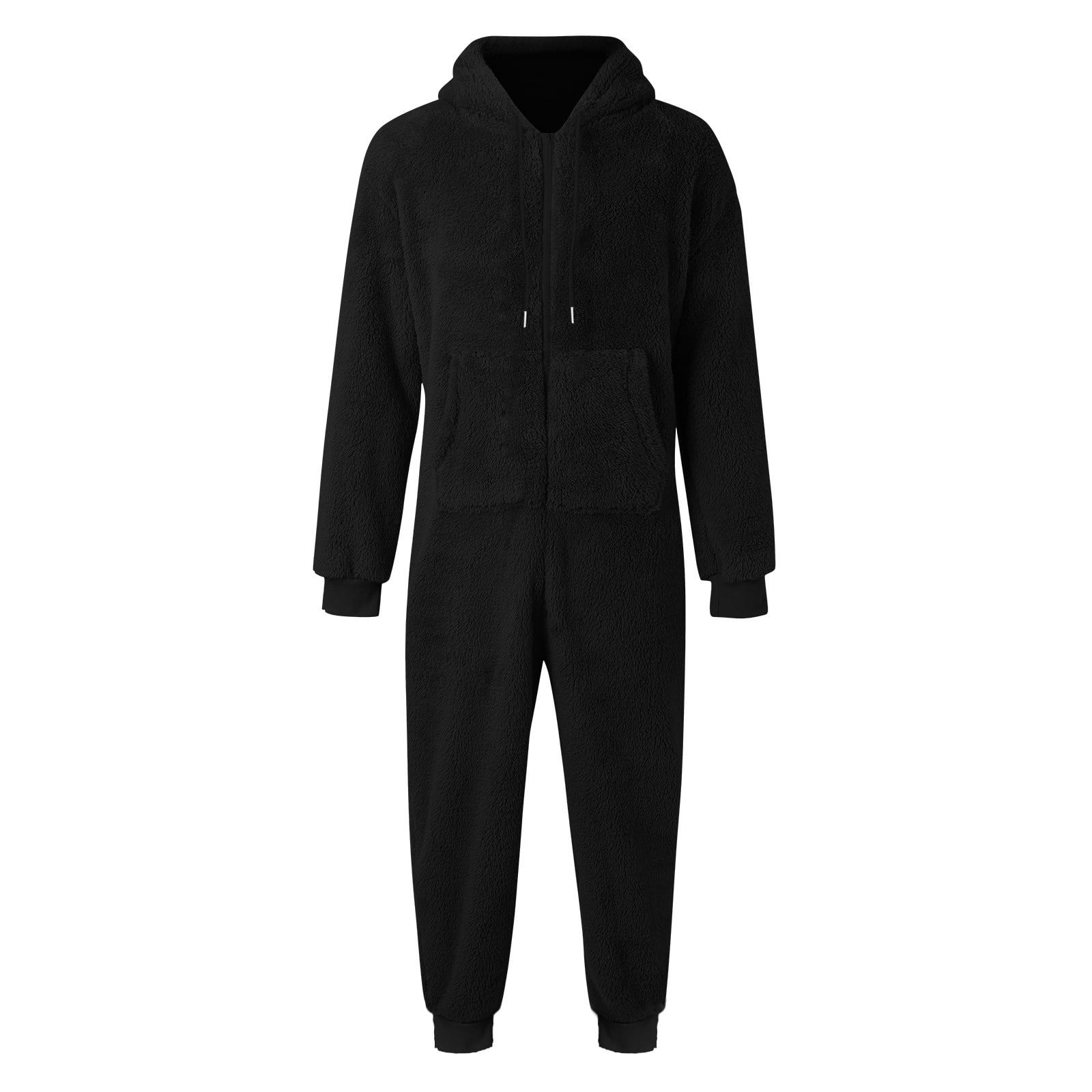 Mens Fuzzy Fleece Hooded Jumpsuits Long Sleeve Zip Up Piece Plush Pajamas Onesies Big and Tall Overall Rompers