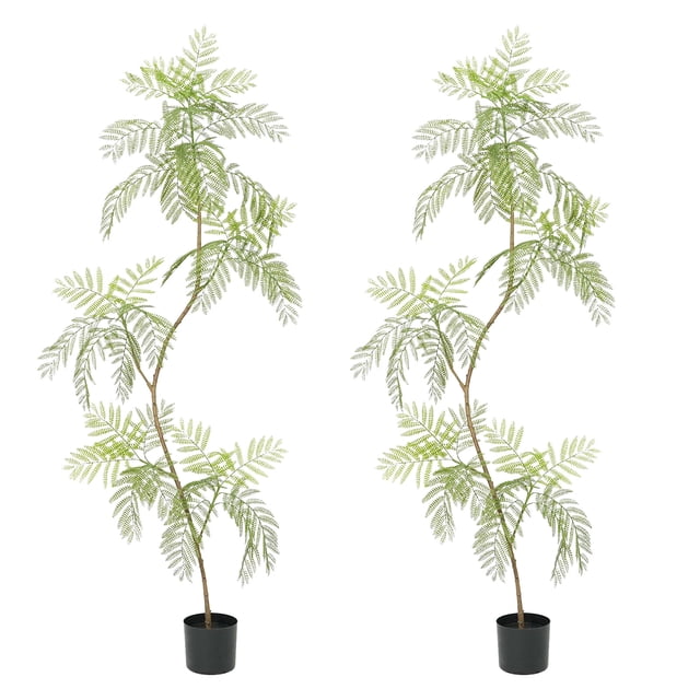 2 Pack Artificial Jacaranda Tree, Lifelike Fake Potted Tree Realistic Leaves And Adjustable , For Home Office Housewarming Decor