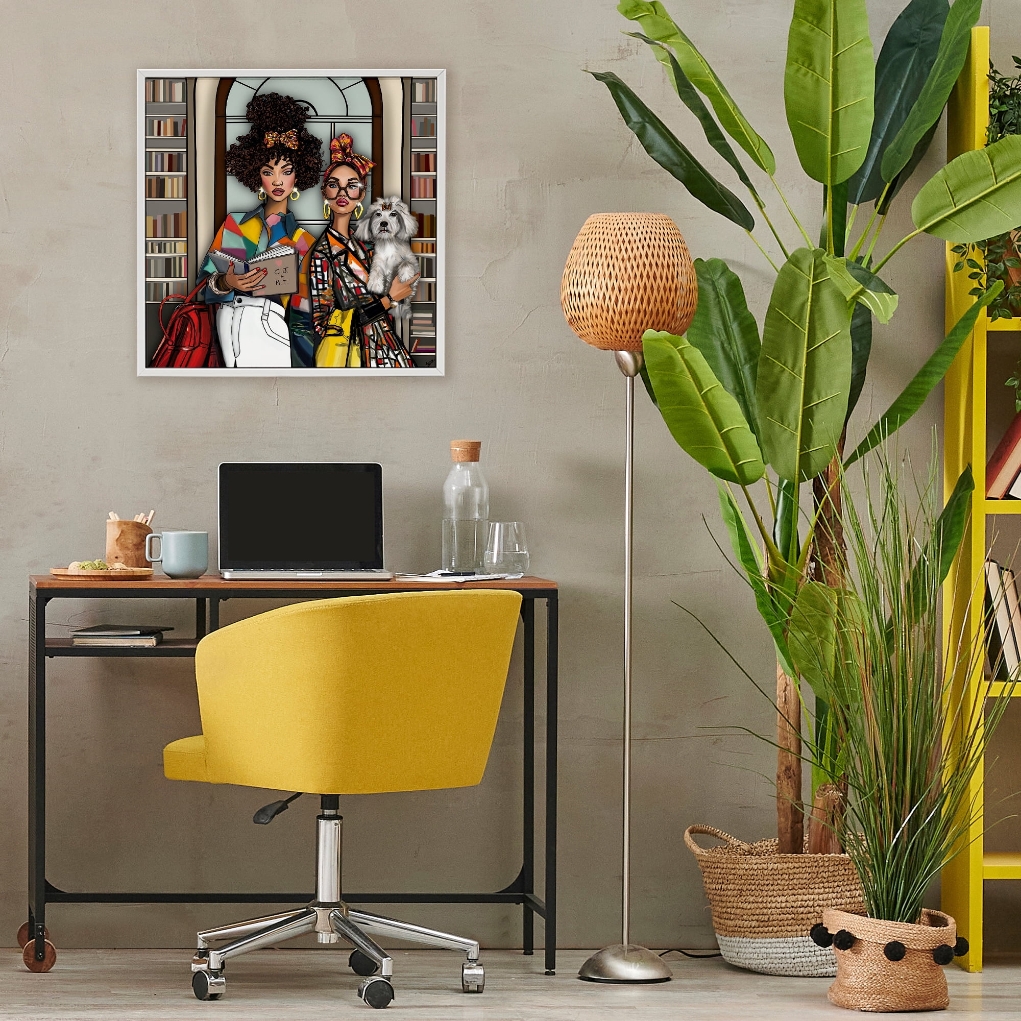 Stupell Industries Bookish Girls at Library White Framed Giclee Art, design by Tara Boone