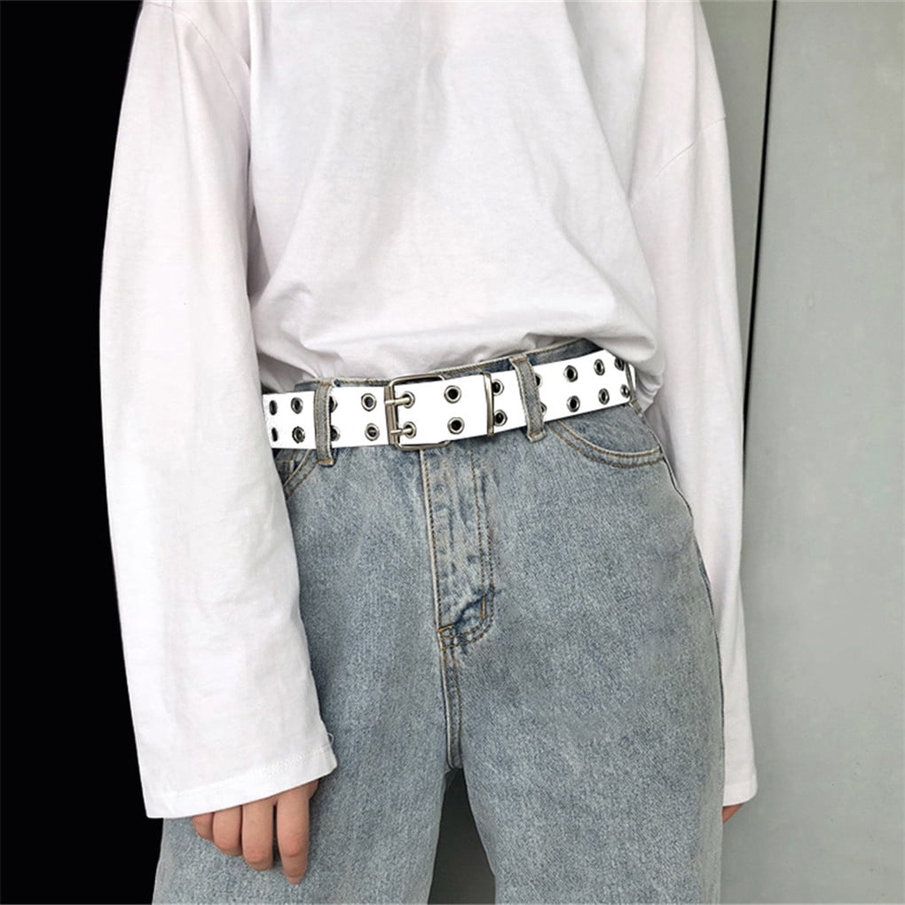 TureClos Women Belt Double Grommet Belt Alloy Leather Jeans Eyelet