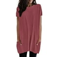 thumbnail image 2 of CHUOU Womens Summer Casual Solid Loose Pullover Crewneck Shirts Short Sleeve Tunic Tops Blouse With Pockets, 2 of 5