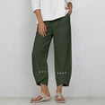 thumbnail image 5 of Cagogo Womens Wide Leg Capri Pants Summer Casual Elastic Waist High Waisted Flowy Cotton Linen Trousers for Beach Vacation Work Plus Size Pockets Boho Clothes, Army Green 3XL, 5 of 7