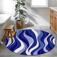 thumbnail image 4 of Round Area Rug 4 Ft, Blue Moire Washable Non-Slip Circle Carpet for Living Room/Bedroom, Classic Modern Abstract Art Elegant Low-Profile Crawling Mats Collection Rugs for Indoor, 4 of 7