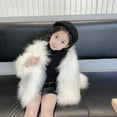 thumbnail image 4 of XIMIN Puffy Faux Fur Jacket for Kids Girls Crewneck Cropped Long Sleeve Lapel Button Down Fuzzy Winter Outerwear Fluffy Open Front Plush Coat Winter Windproof Trendy Parka, 4 of 7