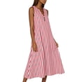 thumbnail image 5 of Snorda Women's Striped Dress Summer Round Neck Sleeveless Striped Solid Color Casual Dress Flowy Sundress Ideal for Daily Wear Beach Vacation & Party, 5 of 7