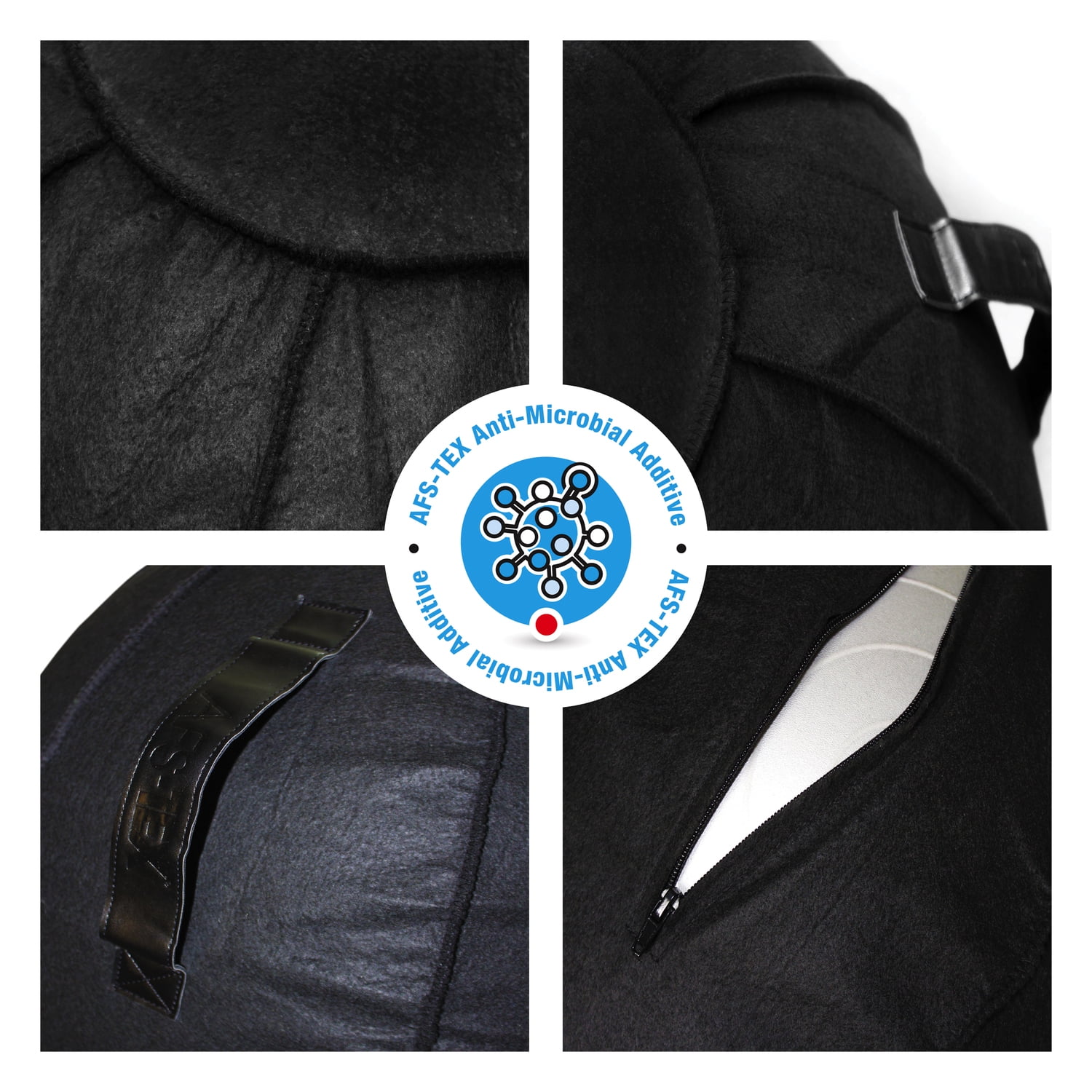 Yoga Ball 30" - Black Balance Ball w/ Cotton Cover & Leather Handle - Core Strength & Posture Improvement - 660lb Capacity