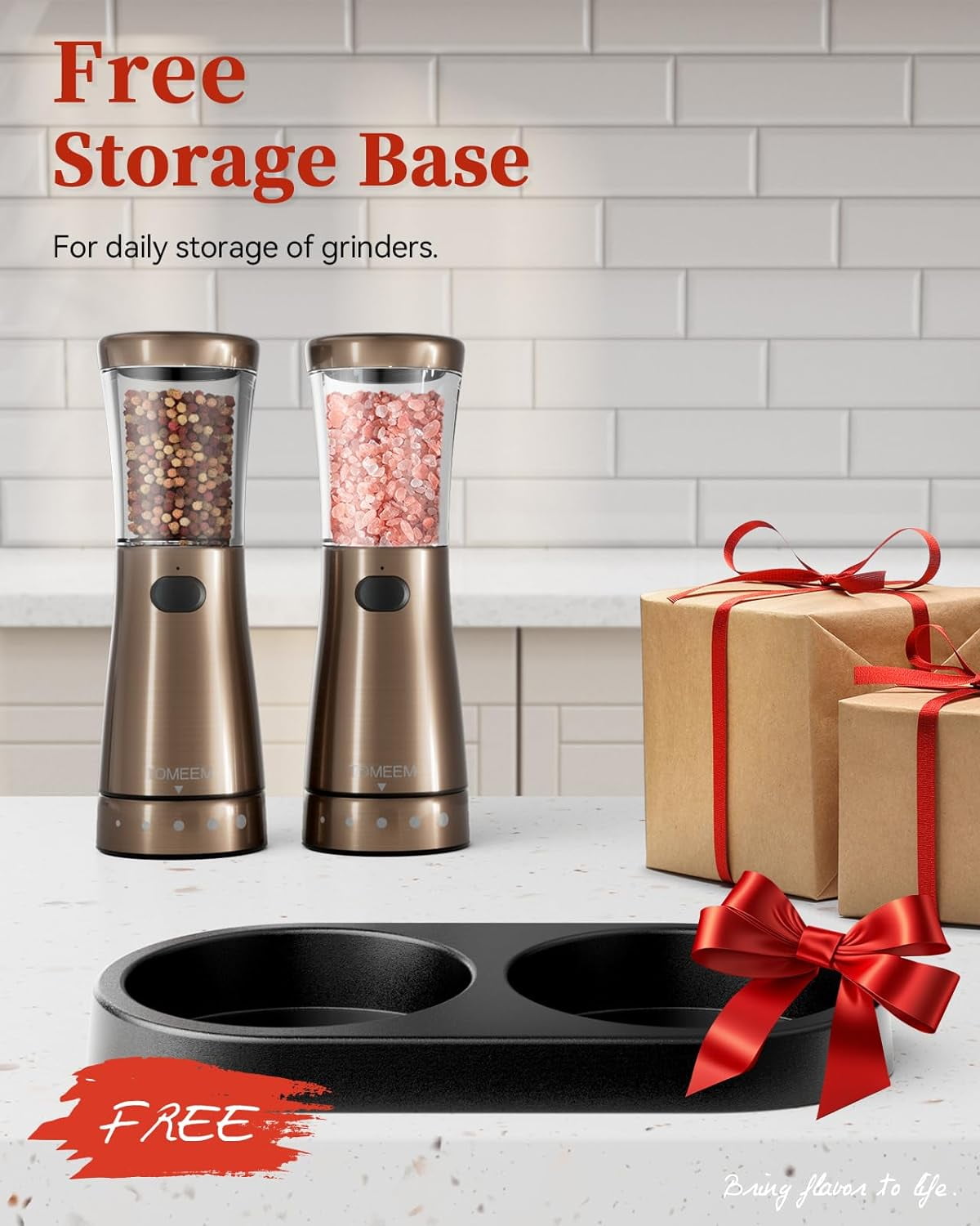 Tomeem Electric Pepper Grinder Sets Automatic Salt and Pepper Electric with 4.5oz Large Capacity Adjustable Coarseness Stainless Steel Bronze