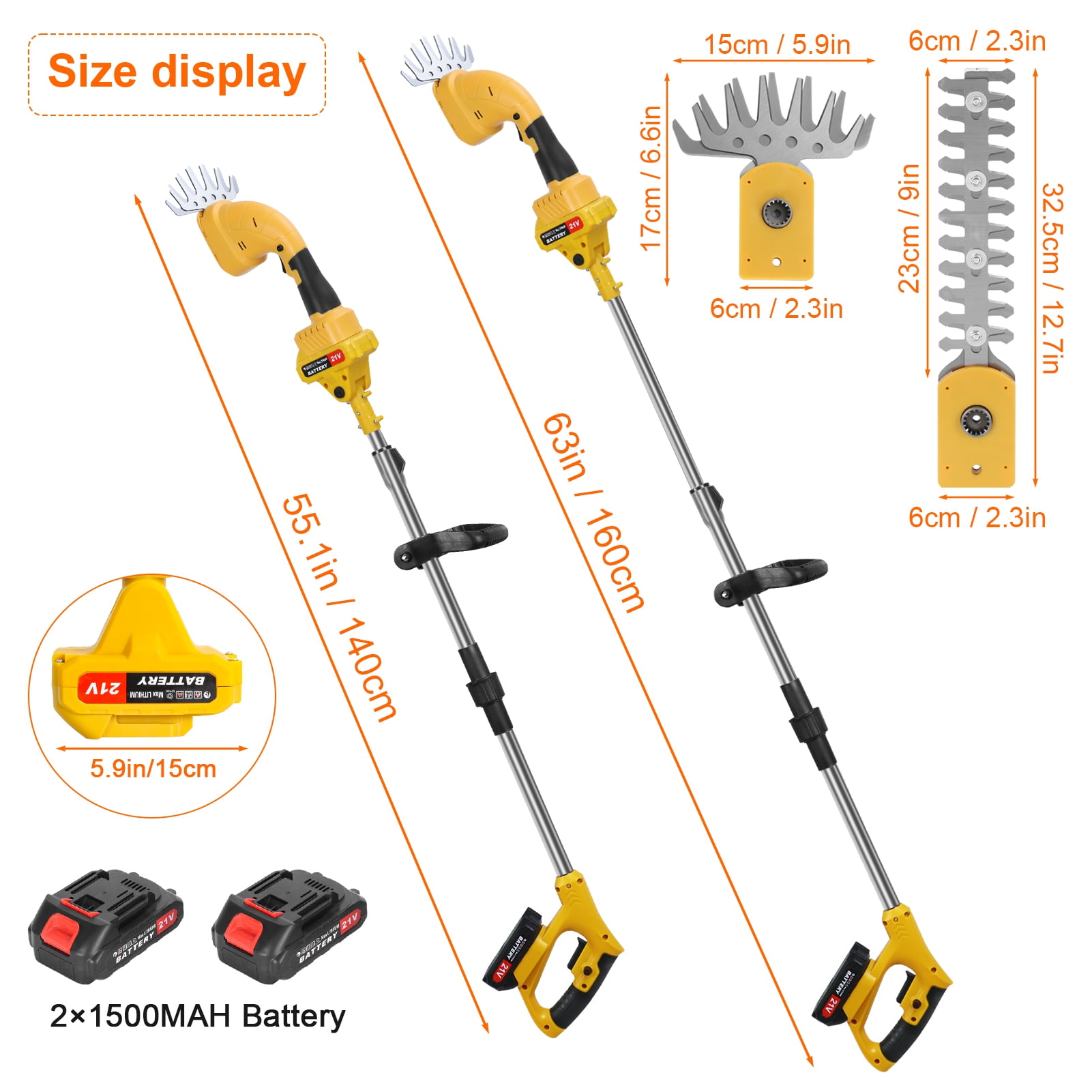 21V 2-in-1 Pole Hedge Trimmer & Grass Shear - Cordless Electric Trimmer with Extension Pole, Battery & Charger for High Branches, Lawn Edging