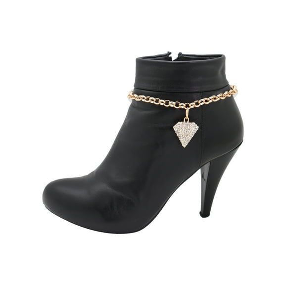 Women Gold Metal Chain Boot Bracelet Shoe Bling Diamond Shape Charm