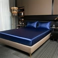 thumbnail image 4 of Heavyweight Satin Fitted Sheet Only, Luxury Silky Fitted Sheet Ultra Soft Deep Pocket Bottom Sheet, Wrinkle & Fade Resistant(KING,Dark Blue), 4 of 7