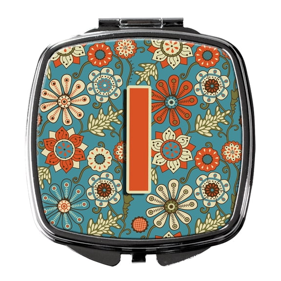 Letter I Flowers Retro Blue Compact Mirror CJ2012-ISCM