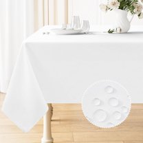 Rectangle Table Cloth Linen Textured, Waterproof Spillproof Anti-Wrinkle Burlap Tablecloth, Washable Decorative Fabric Table Cover for Dining, Party, Banquet, 60 x 120 Inch, White