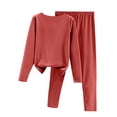 thumbnail image 3 of Women's Fleece Loungewear Set - Long Sleeve Solid Thick Warm Pajamas & Pants - Vermilion - L, 3 of 4